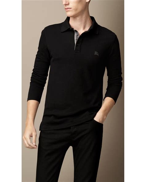 burberry black long sleeve polo|Burberry long sleeve polo men's.